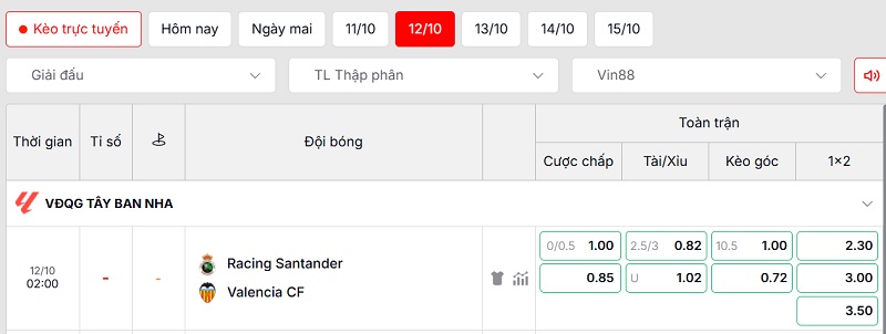 Soi kèo Racing Santander vs Valencia qua tỷ lệ